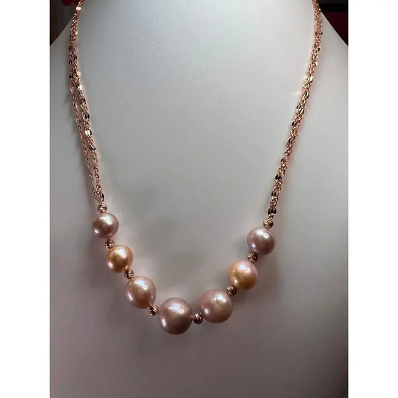 Cultured Freshwater Pearl Rose Gold Over Sterling Silver Necklace - Picture 5 of 11